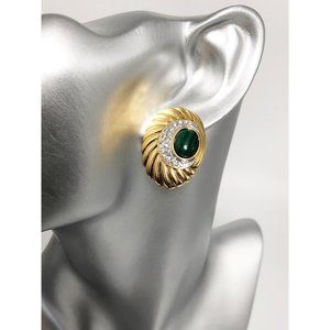 Vintage Malachite and Crystal Earrings